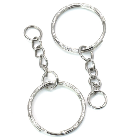 Основа для брелка колечко с цепью 25х53 мм Платина 10 шт.