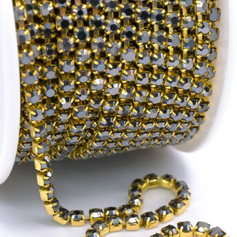 Стразовая цепь ss10 (2,8 мм) 1 м Hematite gold
