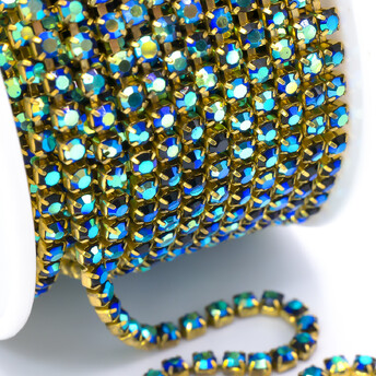 Стразовая цепь ss10 (2,8 мм) 1 м Jet AB gold