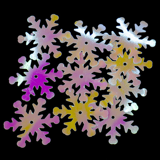 Пайетки снежинки 25 мм 250 г Айвори хамелеон
