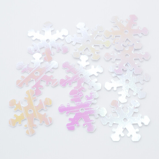 Пайетки снежинки 15 мм 250 г Белый хамелеон