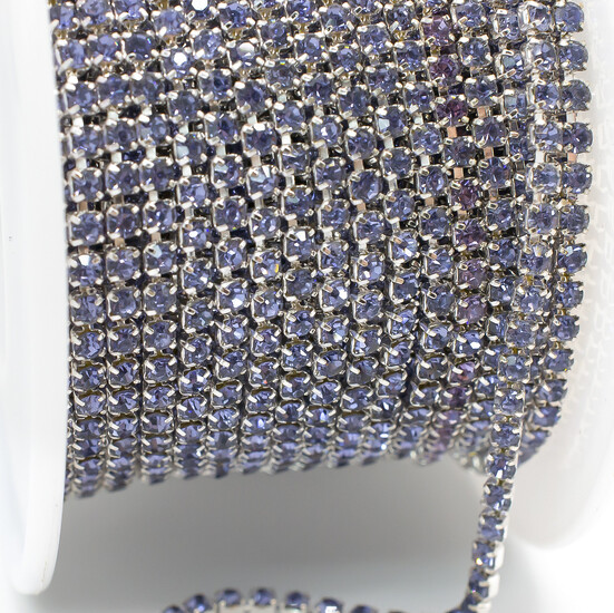 Стразовая цепь ss6 (2 мм) 1 м Тanzanite silver