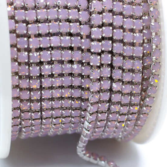 Стразовая цепь ss8 (2,5 мм) 1 м Rose opal silver