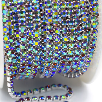 Стразовая цепь ss10 (2,8 мм) 1 м Siam AB silver