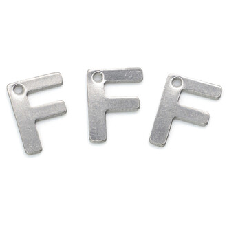 Буква F подвеска из нержавеющей стали 8х11 мм Платина 5 шт.