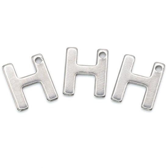 Буква H подвеска из нержавеющей стали 9х11 мм Платина 5 шт.