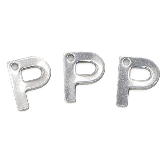 Буква P подвеска из нержавеющей стали 9х11 мм Платина 5 шт.
