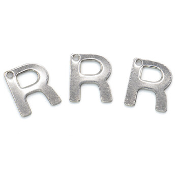 Буква R подвеска из нержавеющей стали 9х11 мм Платина 5 шт.