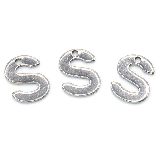 Буква S подвеска из нержавеющей стали 9х11 мм Платина 5 шт.