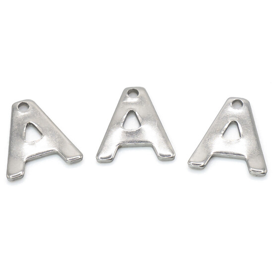 Буква A подвеска из нержавеющей стали 10х11 мм Платина 5 шт.