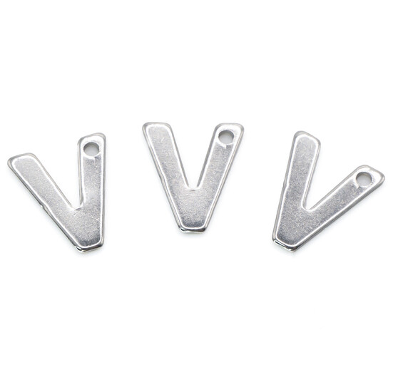 Буква V подвеска из нержавеющей стали 9х11 мм Платина 5 шт.