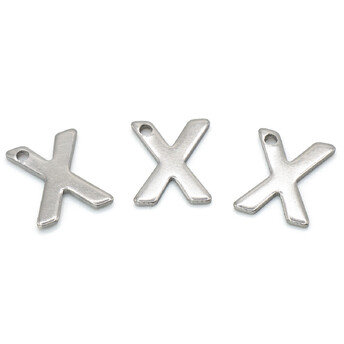 Буква X подвеска из нержавеющей стали 9х11 мм Платина 5 шт.