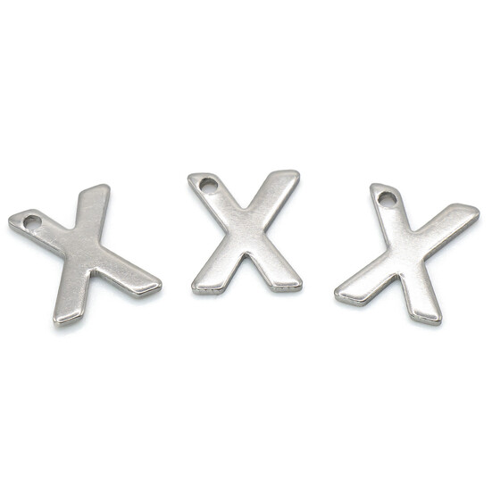 Буква X подвеска из нержавеющей стали 9х11 мм Платина 5 шт.
