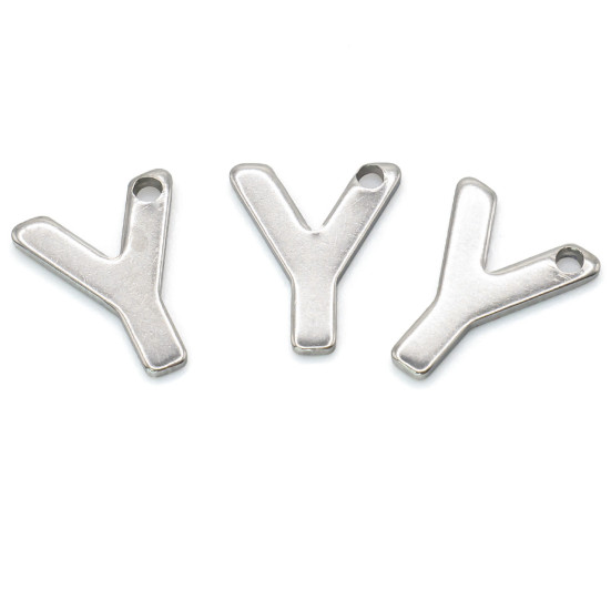 Буква Y подвеска из нержавеющей стали 9х11 мм Платина 5 шт.