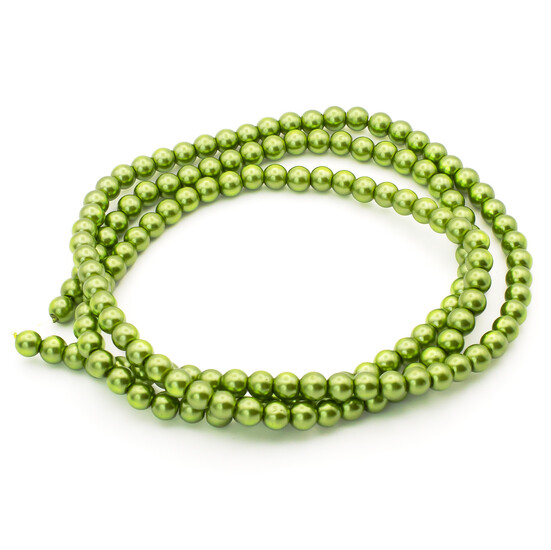 Бусины стекло под жемчуг Шар 4 мм ±210 шт. 80 см Салатовый темный