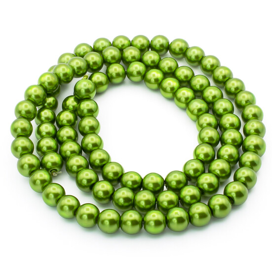 Бусины стекло под жемчуг Шар 10 мм ±90 шт. 80 см Салатовый темный