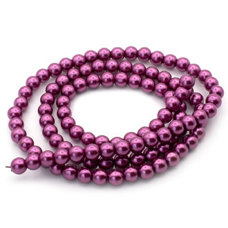 Бусины стекло под жемчуг Шар 6 мм ±140 шт. 80 см Фуксия темная