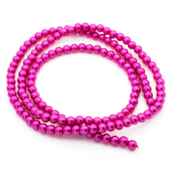 Бусины стекло под жемчуг Шар 4 мм ±210 шт. 80 см Фуксия