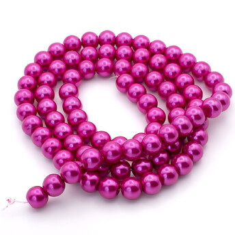 Бусины стекло под жемчуг Шар 10 мм ±90 шт. 80 см Фуксия