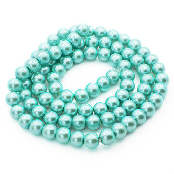 Бусины стекло под жемчуг Шар 10 мм ±90 шт. 80 см Бирюзовый