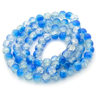 Бусины Битое стекло кракелюр 8 мм Синий с прозрачным нить 80 см