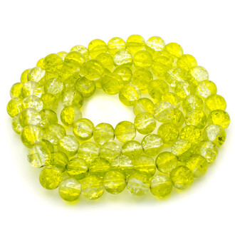 Бусины Битое стекло кракелюр 10 мм Желтый с прозрачным нить 80 см