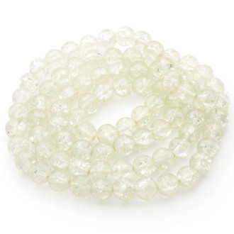 Намистини Бите скло кракелюр 10 мм Айворі прозорий нитка 80 см