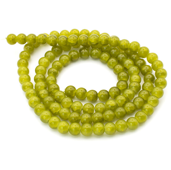 Бусины Битое стекло кракелюр 8 мм Салатовый темный нить 80 см