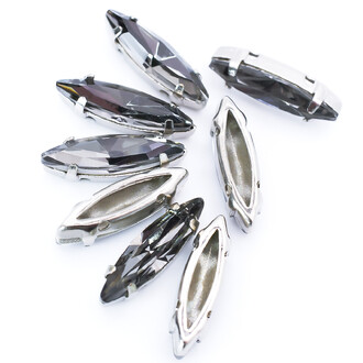 Стрази скло К9 в металевій оправі Човник Сірий 4х15 мм 4 шт.