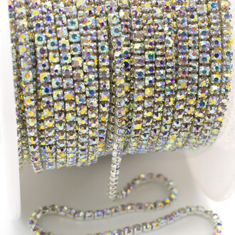 Стразовая цепь ss4 (1,5 мм) 1 м Crystal AB silver