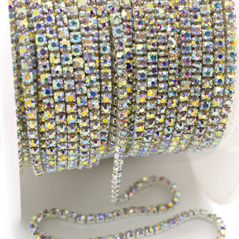 Стразовая цепь ss4 (1,5 мм) 1 м Crystal AB silver