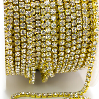 Стразовая цепь ss6 (2 мм) 1 м Crystal gold