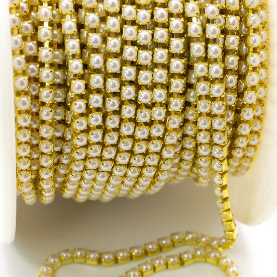 Жемчужная цепь ss6 (2 мм) 1 м White Z24 gold