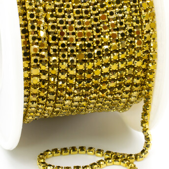 Стразовая цепь ss6 (2 мм) 1 м Gold in gold