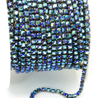 Стразовая цепь ss6 (2 мм) 1 м Jet AB nickel