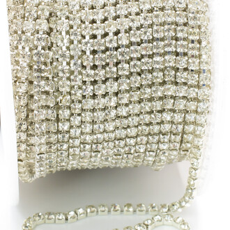 Стразовая цепь ss6 (2 мм) 1 м Crystal silver