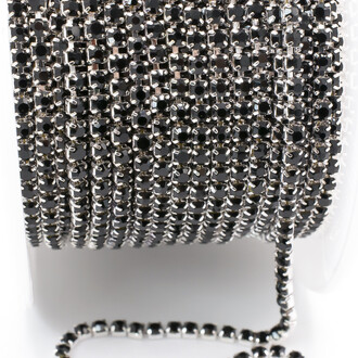 Стразовая цепь ss6 (2 мм) 1 м Jet silver