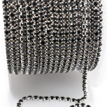 Стразовая цепь ss6 (2 мм) 1 м Jet silver