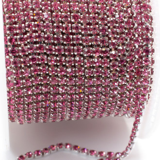 Стразовая цепь ss6 (2 мм) 1 м Rose silver