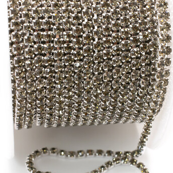 Стразовая цепь ss6 (2 мм) 1 м Black diamond silver