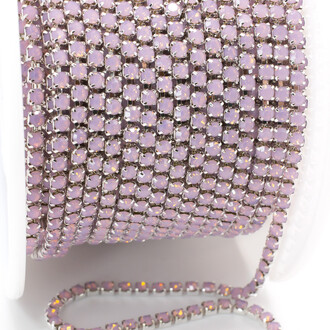 Стразовая цепь ss6 (2 мм) 1 м Rose opal silver