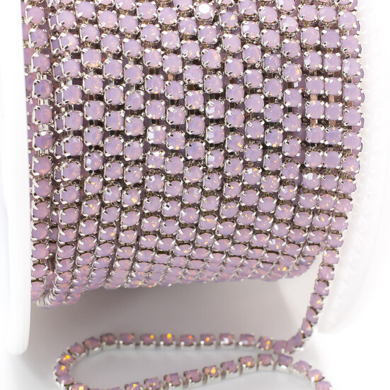 Стразовая цепь ss6 (2 мм) 1 м Rose opal silver