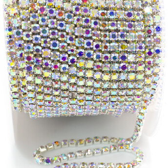 Стразовая цепь ss6 (2 мм) 1 м Crystal AB silver