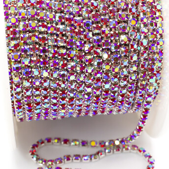 Стразовая цепь ss6 (2 мм) 1 м Light siam AB silver