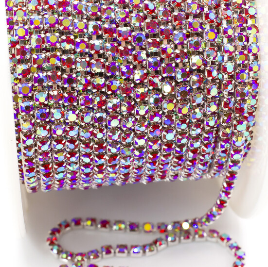 Стразовая цепь ss6 (2 мм) 1 м Light siam AB silver