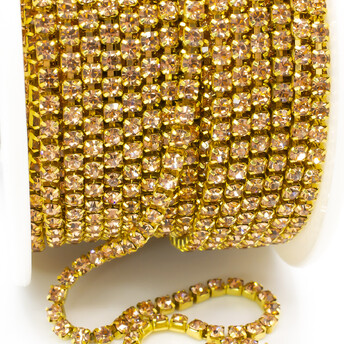 Стразовая цепь ss8 (2,5 мм) 1 м LCT gold