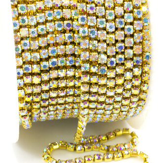 Стразовая цепь ss8 (2,5 мм) 1 м Crystal AB gold