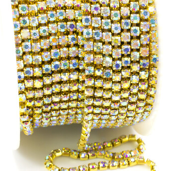 Стразовая цепь ss8 (2,5 мм) 1 м Crystal AB gold