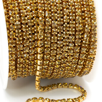 Стразовая цепь ss8 (2,5 мм) 1 м LCT gold
