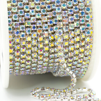 Стразовая цепь ss8 (2,5 мм) 1 м Crystal AB silver